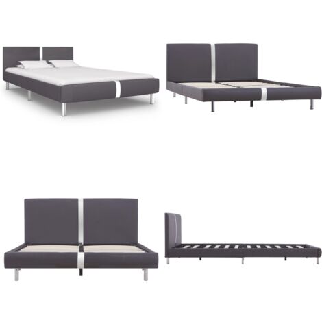 Cadre de lit sans matelas gris similicuir 140x200 cm - Cadre De Lit - Lit Double - Lit Gris - Lit Moderne - Lit Avec Rangement - Home & Living