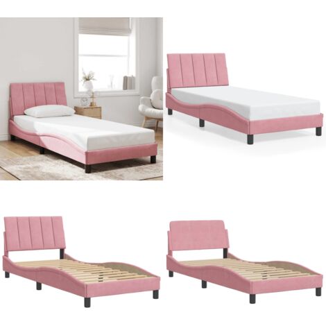 Cadre de lit sans matelas Hanko rose 80x200 cm velours - Cadre de lit - Coussin de tête de lit