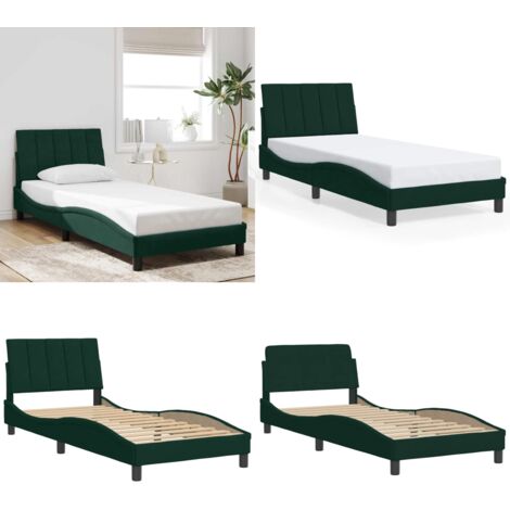 Cadre de lit sans matelas Hanko vert foncé 80x200 cm velours - Cadre de lit - Coussin de tête de lit