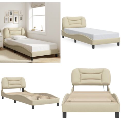 Cadre de lit sans matelas Hvar crème 80x200 cm tissu - Cadre de lit - Coussin de tête de lit