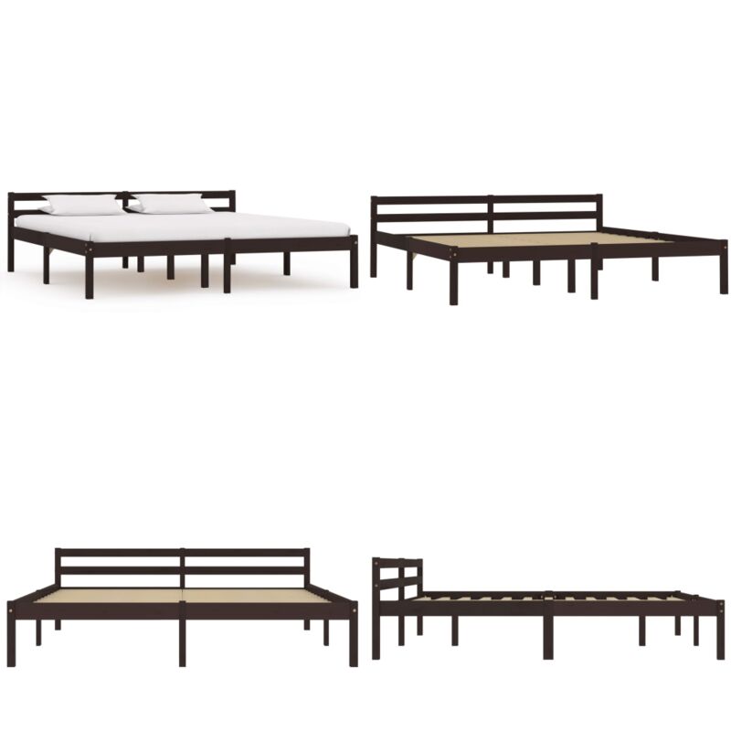 Cadre de lit sans matelas marron foncé pin massif 180x200 cm - Cadre De Lit - Lit Double - Lit En Bois - Bois Massif - Chambre À Coucher - Home &