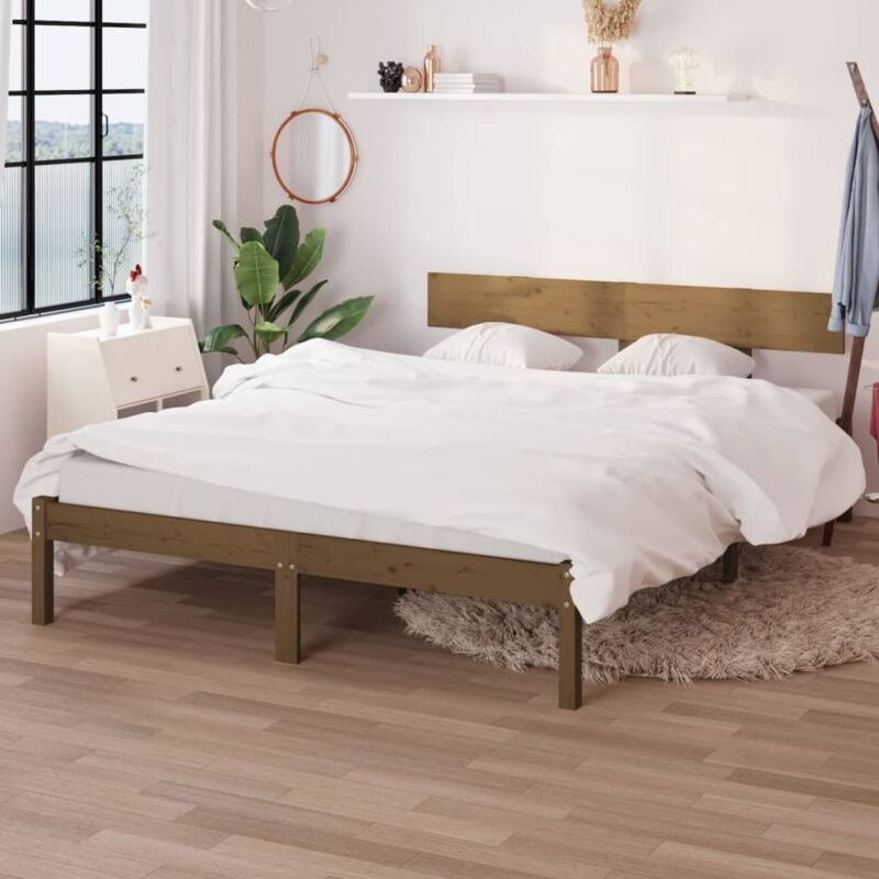 Torana - Cadre de lit sans matelas marron miel bois massif 120x200 cm