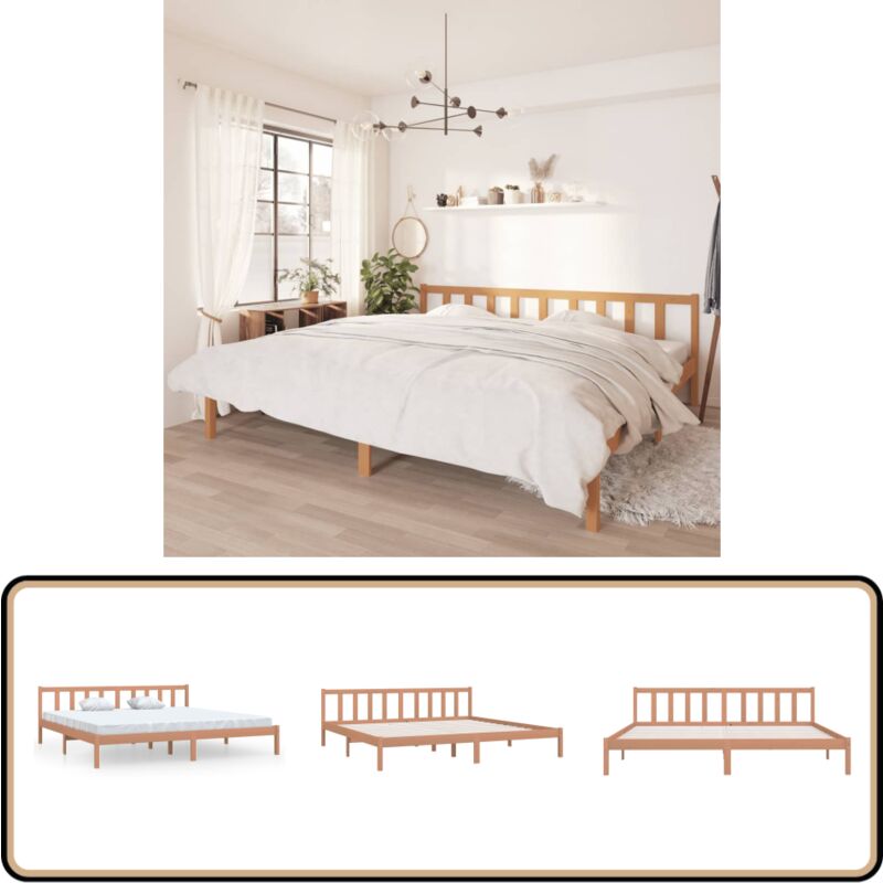 Cadre de lit sans matelas marron miel bois massif 200x200 cm - Cadre De Lit - Lit Double - Lit En Bois - Sommier Plateforme - Meubles Chambre