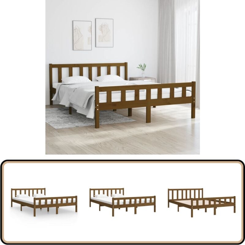 Vidaxl - Cadre de lit sans matelas marron miel bois massif - Cadre De Lit - Lit Double - Lit En Bois - Bois De Pin - Meuble Chambre