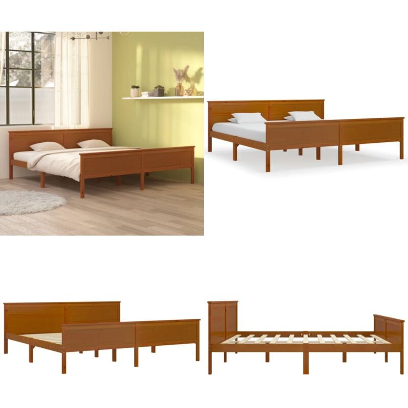 Cadre de lit sans matelas marron miel bois pin massif 200x200cm - Cadre De Lit - Lit Double - Bois De Pin - Meuble Chambre - Literie - Home & Living