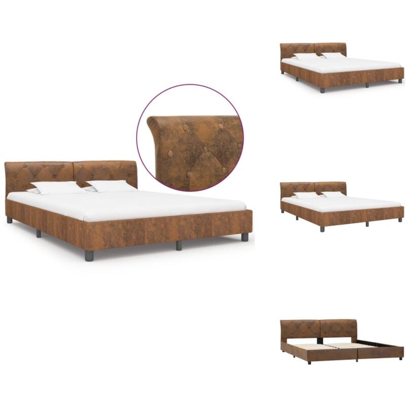 Cadre de lit sans matelas marron similicuir daim 160x200 cm - Cadre De Lit - Lit Double - Lit Moderne - Lit En Cuir - Lit Brun