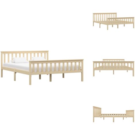 Cadre de lit sans matelas naturel bois massif de pin 160x200 cm - Lit Double - Lit En Bois - Cadre De Lit - Lit Moderne - Chambre À Coucher
