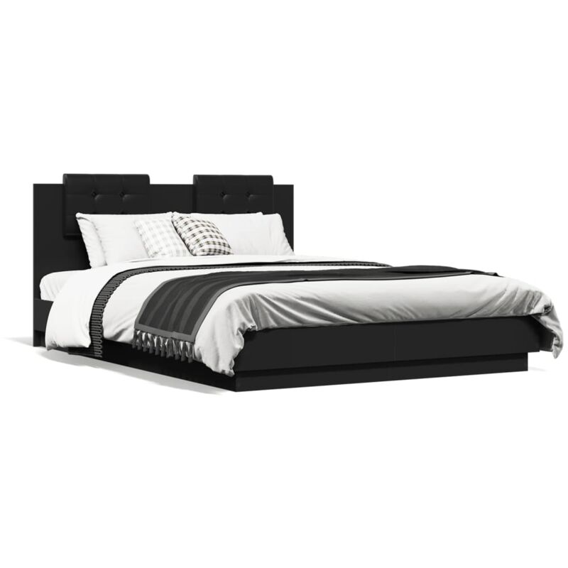 Vidaxl - Cadre de lit avec tête de lit noir 120x200 cm bois d'ingénierie