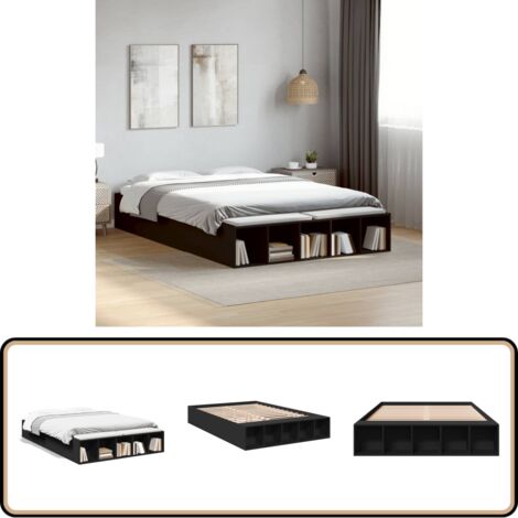 Cadre de lit sans matelas noir 135x190 cm - Cadre De Lit - Lit Double - Lit Noir - Meuble Design - Rangement Sous Lit