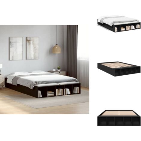 Cadre de lit sans matelas noir 135x190 cm - Cadre De Lit - Lit Double - Lit Noir - Meuble Design - Rangement Sous Lit