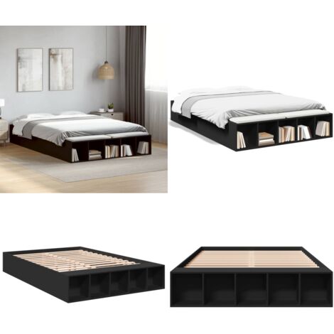 Cadre de lit sans matelas noir 135x190 cm - Cadre De Lit - Lit Double - Lit Noir - Meuble Design - Rangement Sous Lit - Home & Living
