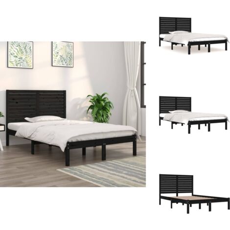 Cadre de lit sans matelas noir 140x190 cm bois massif - Cadre De Lit - Lit Double - Lit En Bois - Lit Massif - Tête De Lit