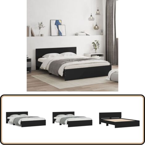Cadre de lit sans matelas noir 140x190 cm - Cadre De Lit - Lit Double - Lit Noir - Meuble Chambre - Literie