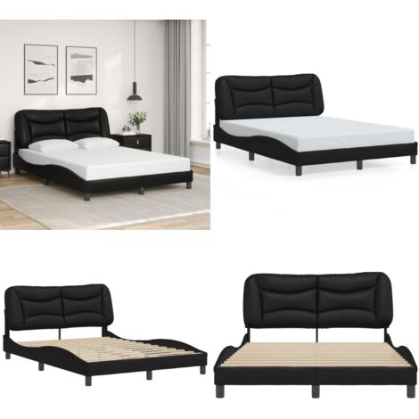 Cadre de lit sans matelas noir 140x190 cm similicuir - Lit Double - Chambre À Coucher - Design Moderne - Cadre De Lit Avec Têtière - Literie - Home & Living