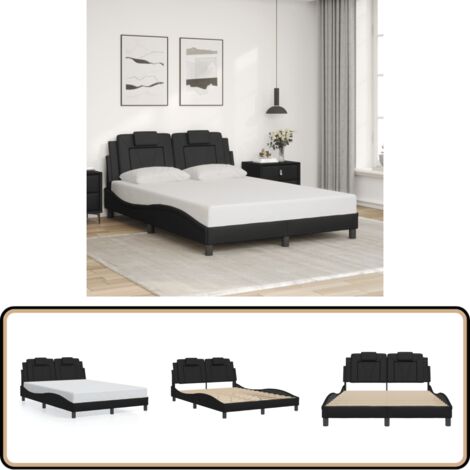 Cadre de lit sans matelas noir 140x190 cm similicuir - Lit Double - Chambre À Coucher - Design Moderne - Cadre De Lit - Tête De Lit