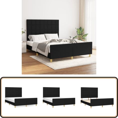 Cadre de lit sans matelas noir 140x190 cm tissu - Cadre De Lit - Lit Double - Tête De Lit Ajustable - Literie - Meubles De Chambre