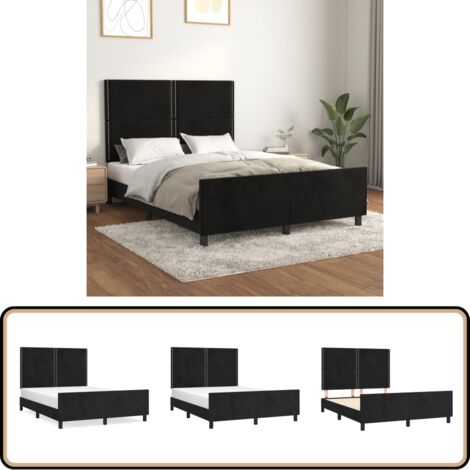 Cadre de lit sans matelas noir 140x190 cm velours - Lit Double - Cadre De Lit - Lit Avec Têted’appui - Tête De Lit Réglable - Literie