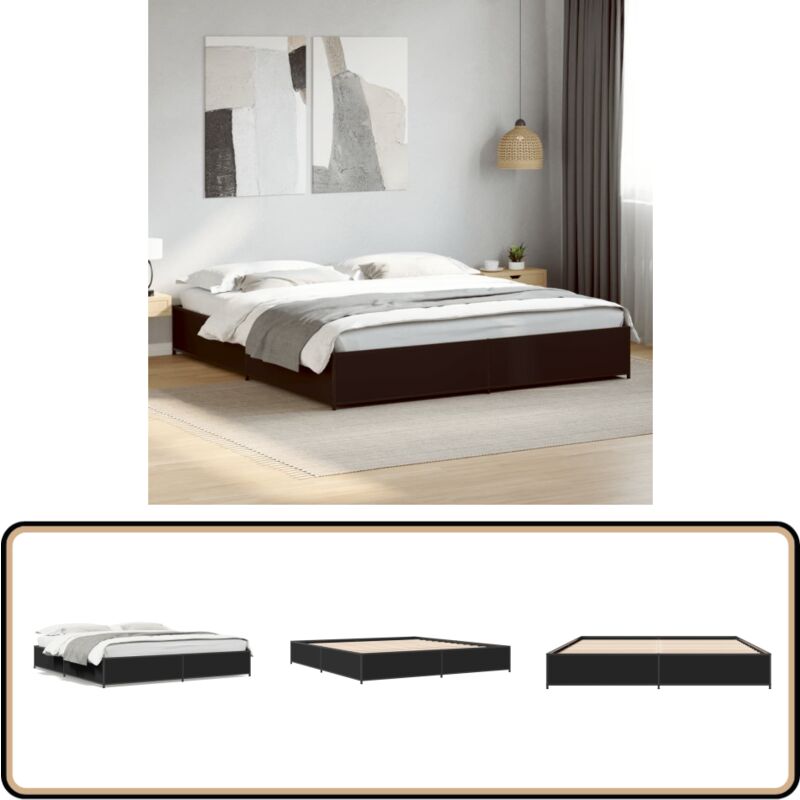 Cadre de lit sans matelas noir 160x200 cm - Cadre De Lit - Lit Double - Lit Noir - Lit Design - Meuble Chambre