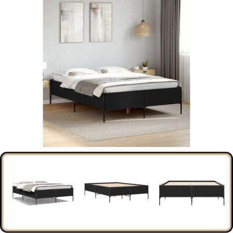 Cadre de lit sans matelas noir 160x200 cm - Cadre De Lit - Lit Double - Lit Noir - Meuble Chambre - Literie
