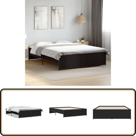 Cadre de lit sans matelas noir 160x200 cm - Cadre De Lit - Lit Double - Lit Noir - Meuble Chambre - Literie