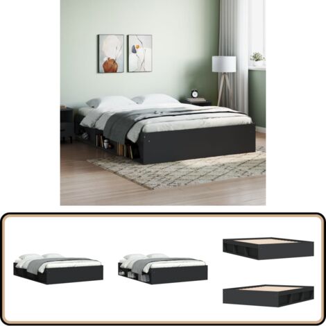 Cadre de lit sans matelas noir 160x200 cm - Cadre De Lit - Lit Double - Meuble Chambre - Design Moderne - Rangement Sous Lit