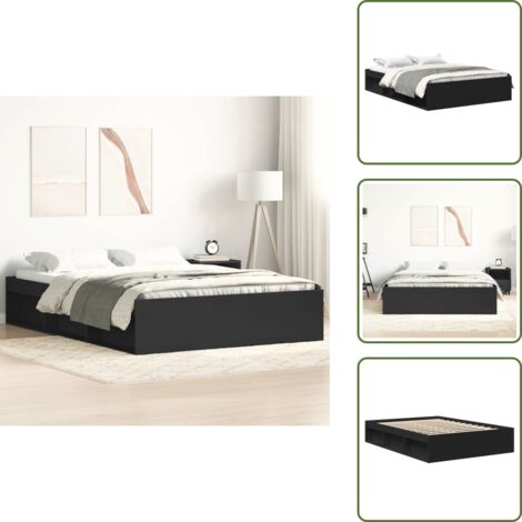 Cadre de lit sans matelas noir 160x200 cm - Cadre De Lit - Lit Double - Meuble Chambre - Design Moderne - Rangement Sous Lit