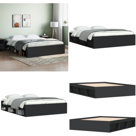 Cadre de lit sans matelas noir 160x200 cm - Cadre De Lit - Lit Double - Meuble Chambre - Design Moderne - Rangement Sous Lit - Home & Living