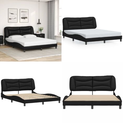 Cadre de lit sans matelas noir 160x200 cm similicuir - Lit Double - Cadre De Lit - Literie - Meuble De Chambre - Design Moderne - Home & Living