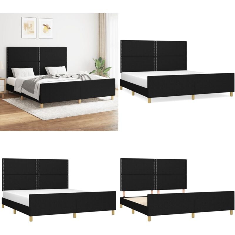 Cadre de lit sans matelas noir 160x200 cm tissu - Cadre De Lit - Lit Double - Tête De Lit Ajustable - Literie - Meubles De Chambre - Home & Living