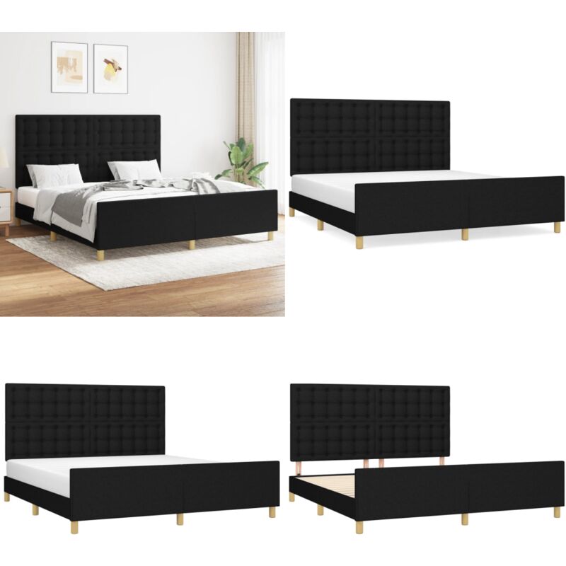 Cadre de lit sans matelas noir 160x200 cm tissu - Lit Double - Cadre De Lit - Tête De Lit - Literie - Meuble Chambre - Home & Living