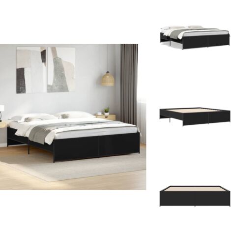 Cadre de lit sans matelas noir 180x200 cm - Cadre De Lit - Lit Double - Lit Noir - Meuble Chambre À Coucher - Literie