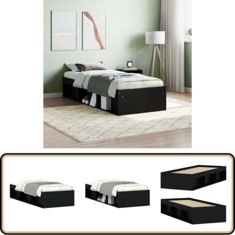 Cadre de lit sans matelas noir 75x190 cm - Cadre De Lit - Lit Simple - Lit Noir - Meuble Chambre - Rangement Sous Lit