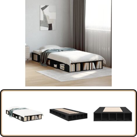 Cadre de lit sans matelas noir 90x190 cm - Cadre De Lit - Lit Simple - Lit Noir - Meuble Chambre - Rangement Sous Lit