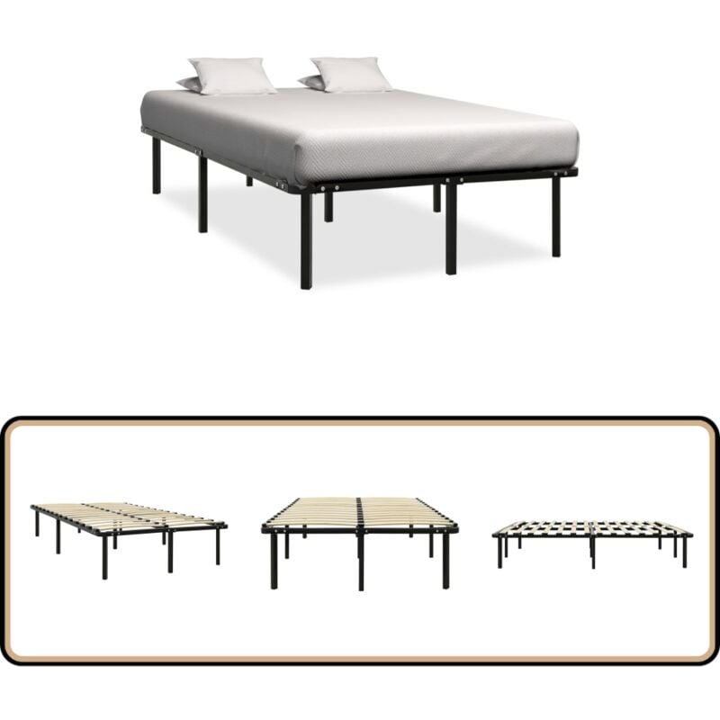 Cadre de lit sans matelas noir métal 180x200 cm - Cadre De Lit - Lit Metal - Lit Double - Sommier à Lattes - Meuble Chambre