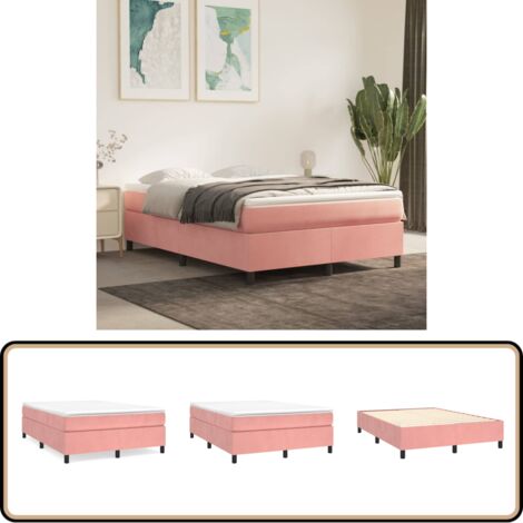 Cadre de lit sans matelas rose 140x190 cm velours - Cadre De Lit - Lit Double - Lit Rose - Lit Velours - Meuble Chambre