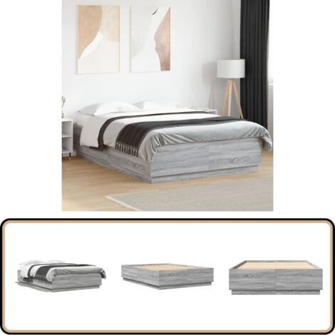 Cadre de lit sans matelas sonoma gris 160x200 cm - Cadre De Lit - Lit Double - Sommier - Lit Moderne - Lit Gris