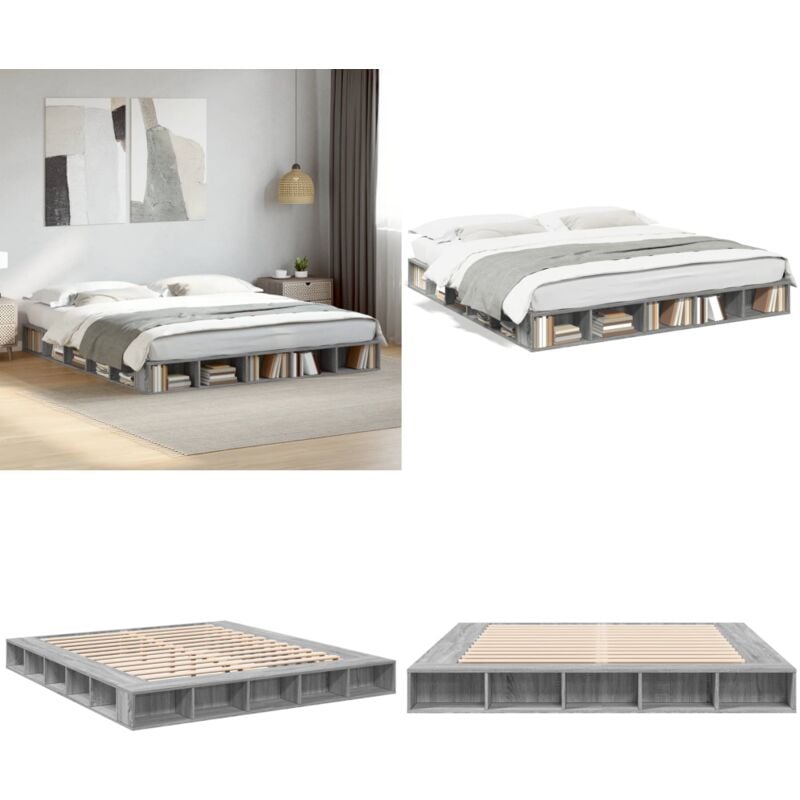 Cadre de lit sans matelas sonoma gris 180x200 cm - Cadre De Lit - Lit Double - Lit Adulte - Sommier - Meuble Chambre - Home & Living