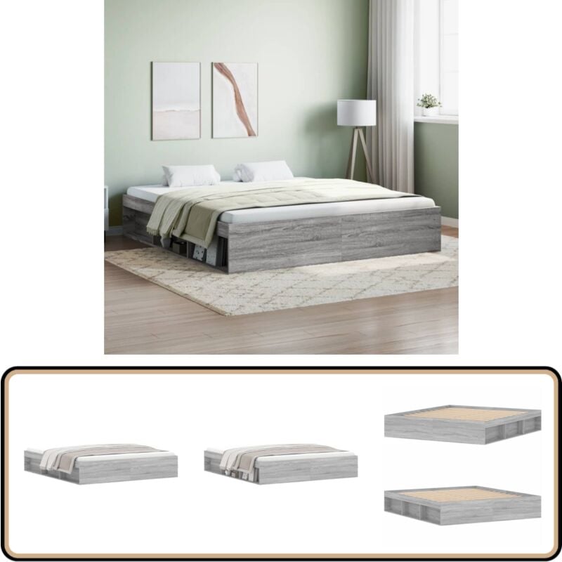 Vidaxl - Cadre de lit sans matelas sonoma gris 180x200 cm - Cadre De Lit - Lit Double - Lit King Size - Meuble Chambre - Design Moderne