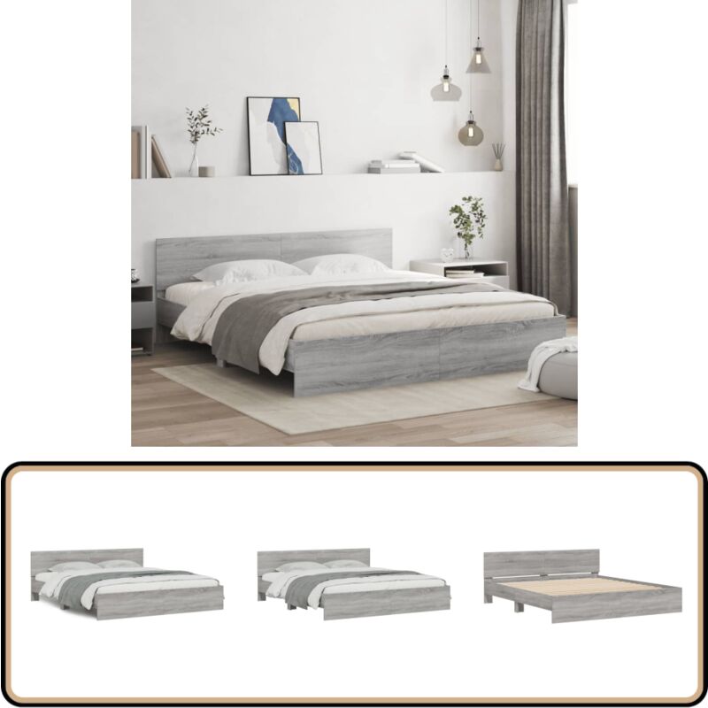 Cadre de lit sans matelas sonoma gris 180x200 cm - Cadre De Lit - Lit Double - Lit Sommier - Bois D'ingénierie - Lit Design