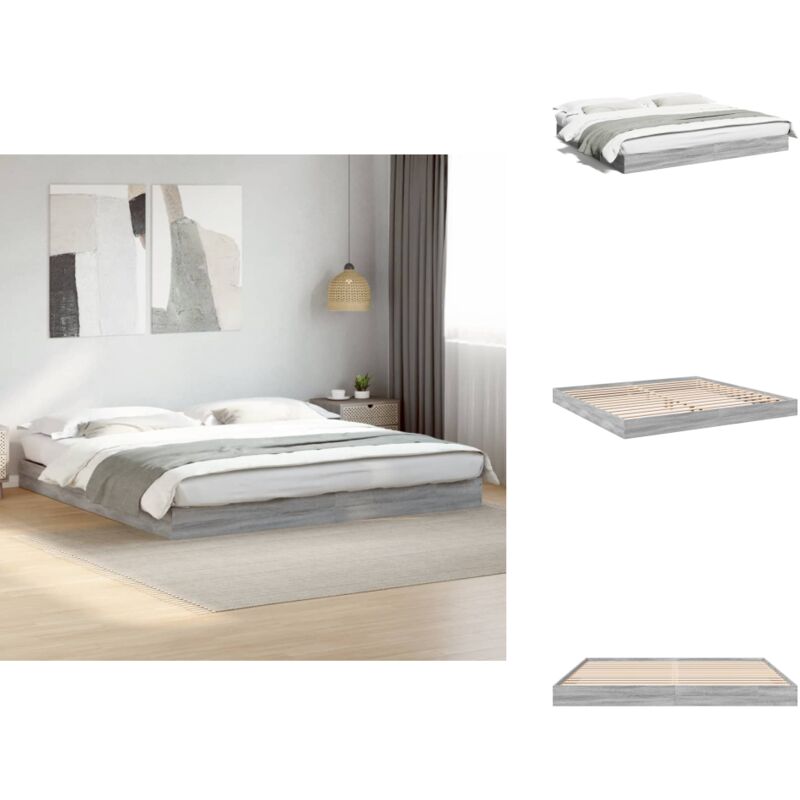 Cadre de lit sans matelas sonoma gris 200x200 cm - Cadre De Lit - Lit Double - Lit Moderne - Lit Gris - Sommier