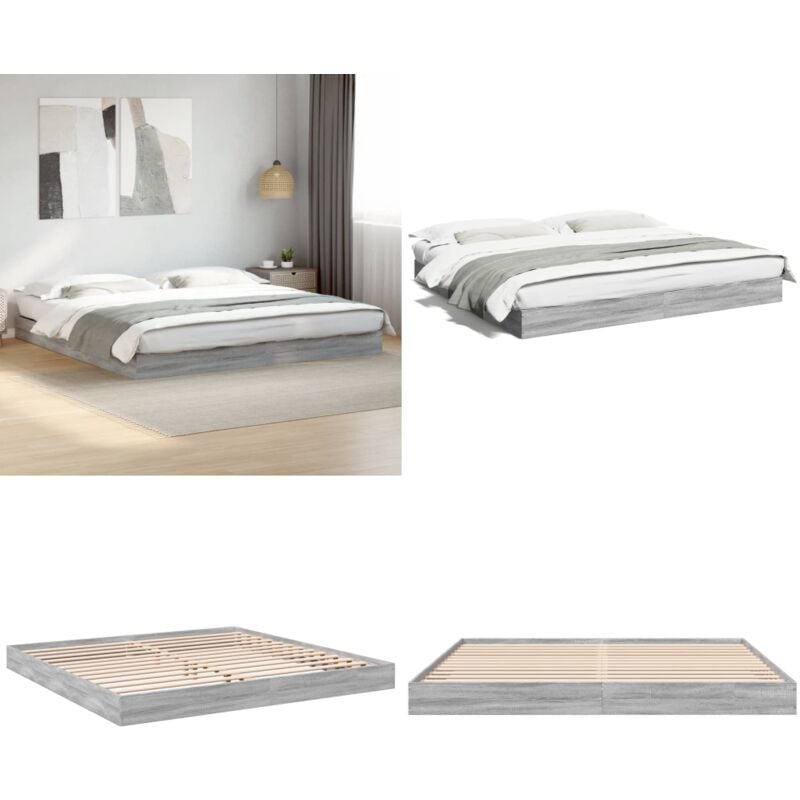 Cadre de lit sans matelas sonoma gris 200x200 cm - Cadre De Lit - Lit Double - Lit Moderne - Lit Gris - Sommier - Home & Living
