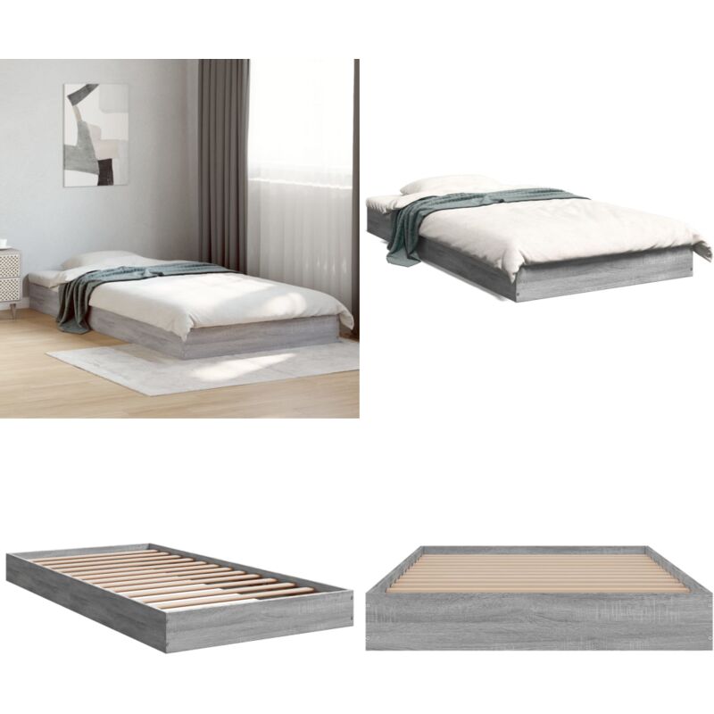 Cadre de lit sans matelas sonoma gris 90x190 cm - Cadre De Lit - Lit Double - Lit Simple - Sommier - Meuble Chambre - Home & Living