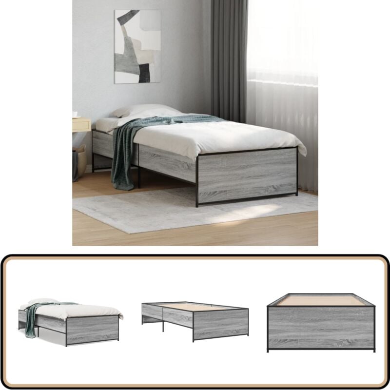 Cadre de lit sans matelas sonoma gris 90x190 cm - Cadre De Lit - Lit Double - Sommier - Lit Design - Lit Moderne