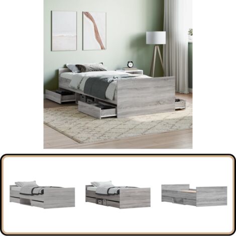 Cadre de lit sans matelas sonoma gris 90x200 cm - Cadre De Lit - Lit Simple - Lit Adulte - Meuble Chambre - Rangement Sous Lit