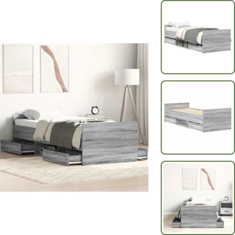 Cadre de lit sans matelas sonoma gris 90x200 cm - Cadre De Lit - Lit Simple - Lit Adulte - Meuble Chambre - Rangement Sous Lit