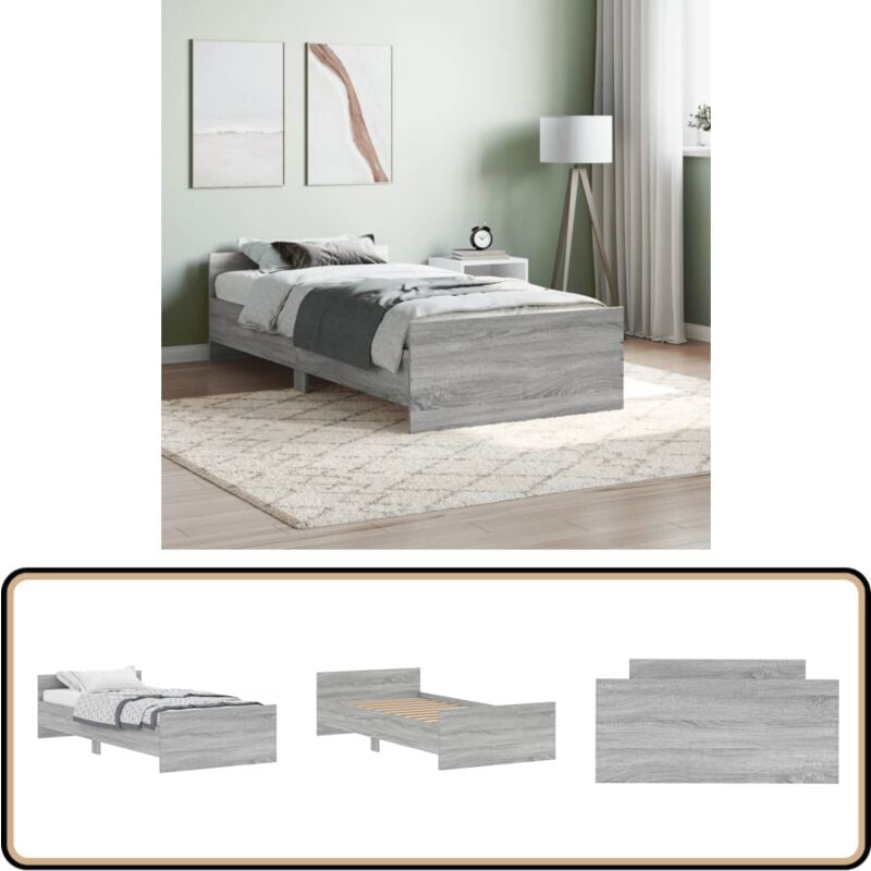 Cadre de lit sans matelas sonoma gris 90x200 cm - Cadre De Lit - Lit Simple - Lit Deux Places - Sommier - Literie
