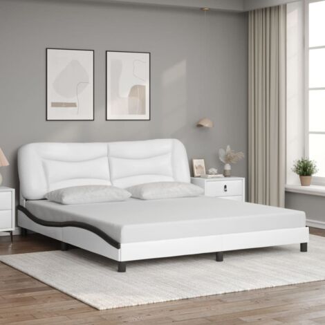 Cadre de lit sans matelas-Structure de lit blanc et noir 180x200 cm similicuir 433619