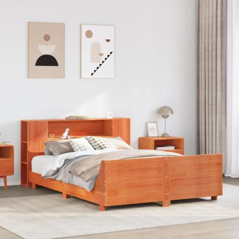 Cadre de lit sans matelas-Structure de lit cire marron 140x190cm bois pin massif 468916