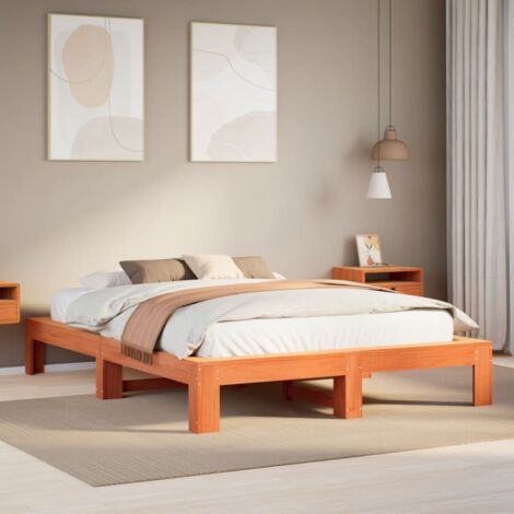 Cadre de lit sans matelas-Structure de lit cire marron 140x190cm bois pin massif 477920