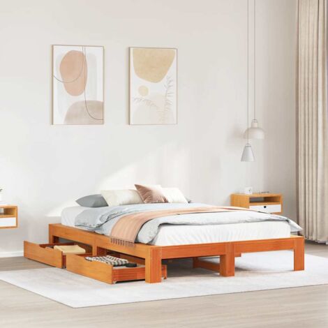 Cadre de lit sans matelas-Structure de lit cire marron 140x190cm bois pin massif 655151